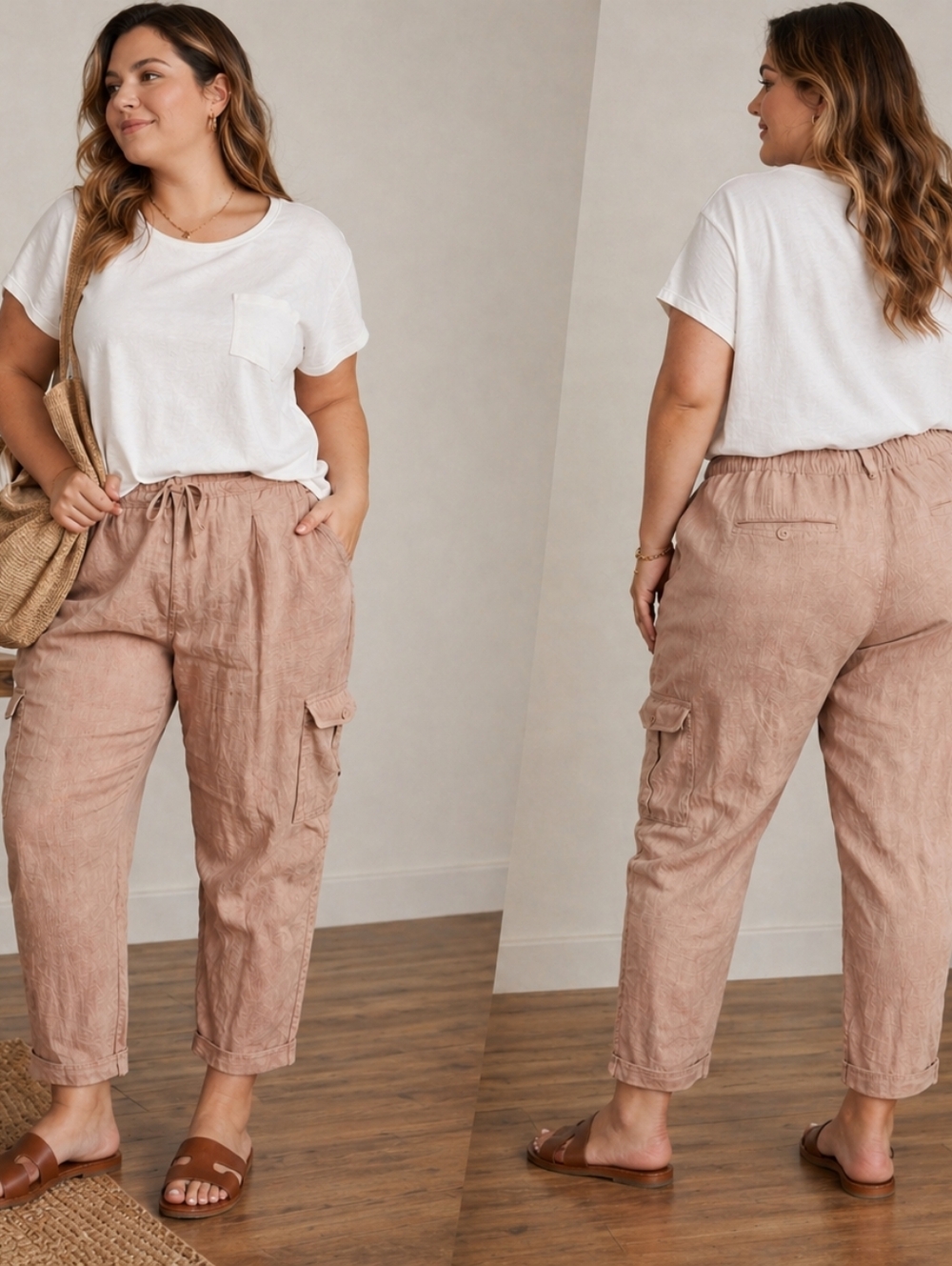 KUT from the Kloth Women’s Size 16 Linen Blend Cargo Pants Blush Pink Pull-On Ca